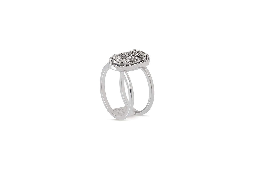 Kendra Scott Signature Elyse Ring in Rhodium Plated and Drusy Size 8