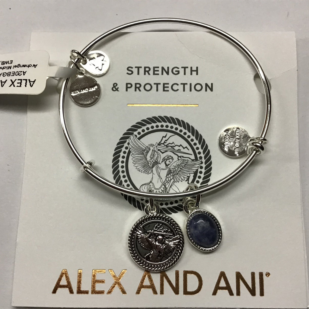 Alex and Ani Duo Charm Bangle Bracelet Shiny Silver/Archangel Michael One Size (A20EBGA35SS)