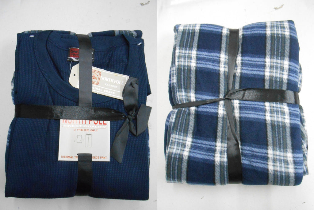 North Pole Men's Pajama Set - Long Sleeve Thermal Shirt And Warm Flannel Pants