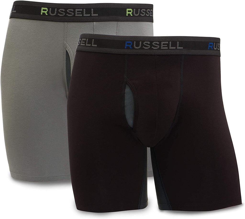 Russell Athletic Men’s Cotton Performance Stretch Boxer Brief Underwear (2 Pack)