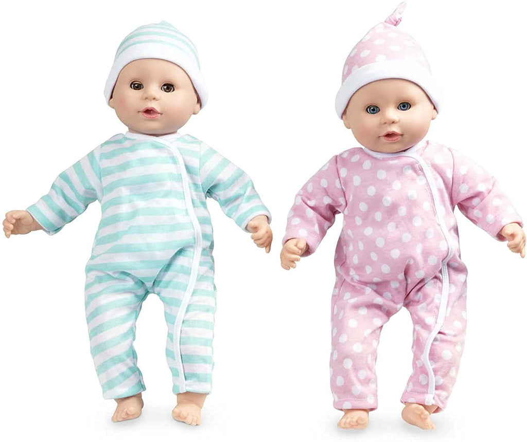 Melissa & Doug Mine to Love Twins Luke & Lucy 15” Light Skin-Tone Boy and Girl Baby Dolls with Rompers, Caps, Pacifiers
