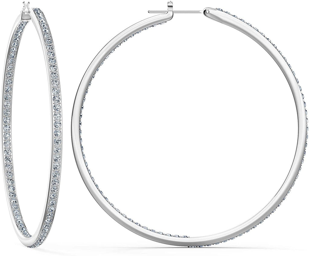 Swarovski Rare Hoop Pierced Earrings, White, Rhodium plated