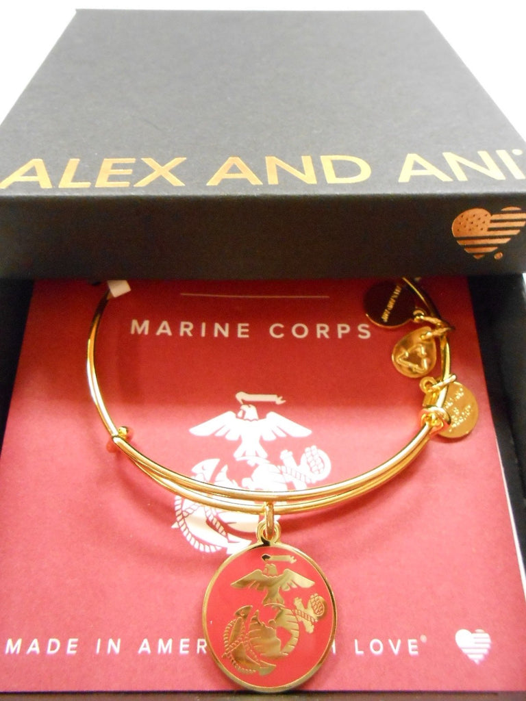 Alex and Ani Armed Forces US Marine Corps, Expandable Wire Bangle Charm Bracelet