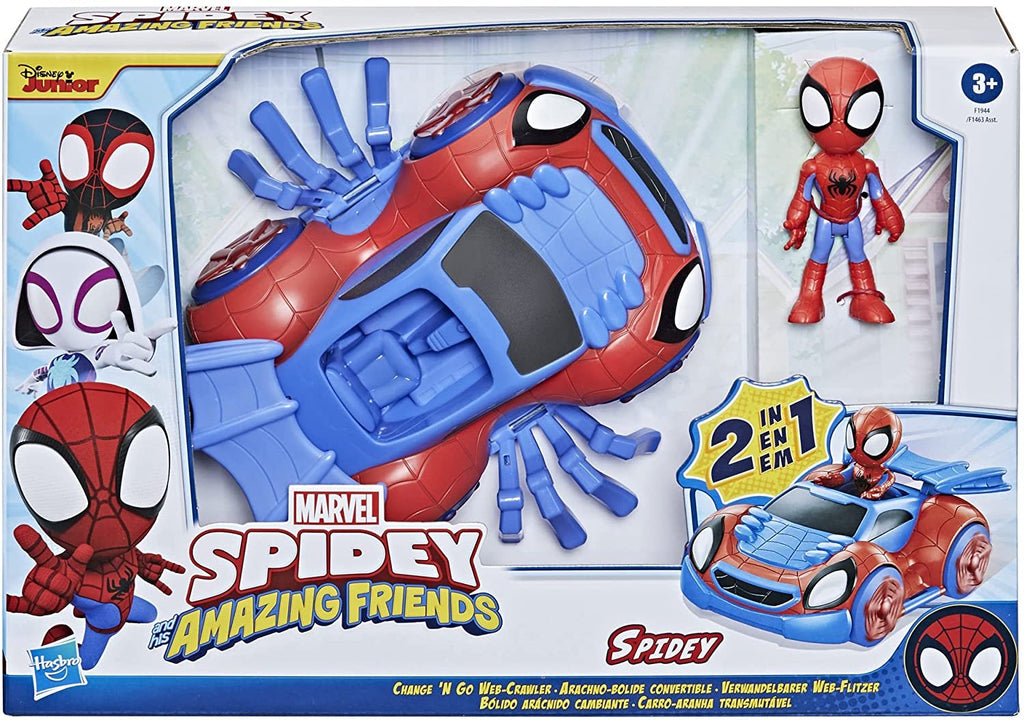 Marvel Spidey and His Amazing Friends Change 'N Go Web-Crawler and Spidey Action Figure, 2-in-1 Vehicle, 4-Inch Figure, for Kids Ages 3 and Up