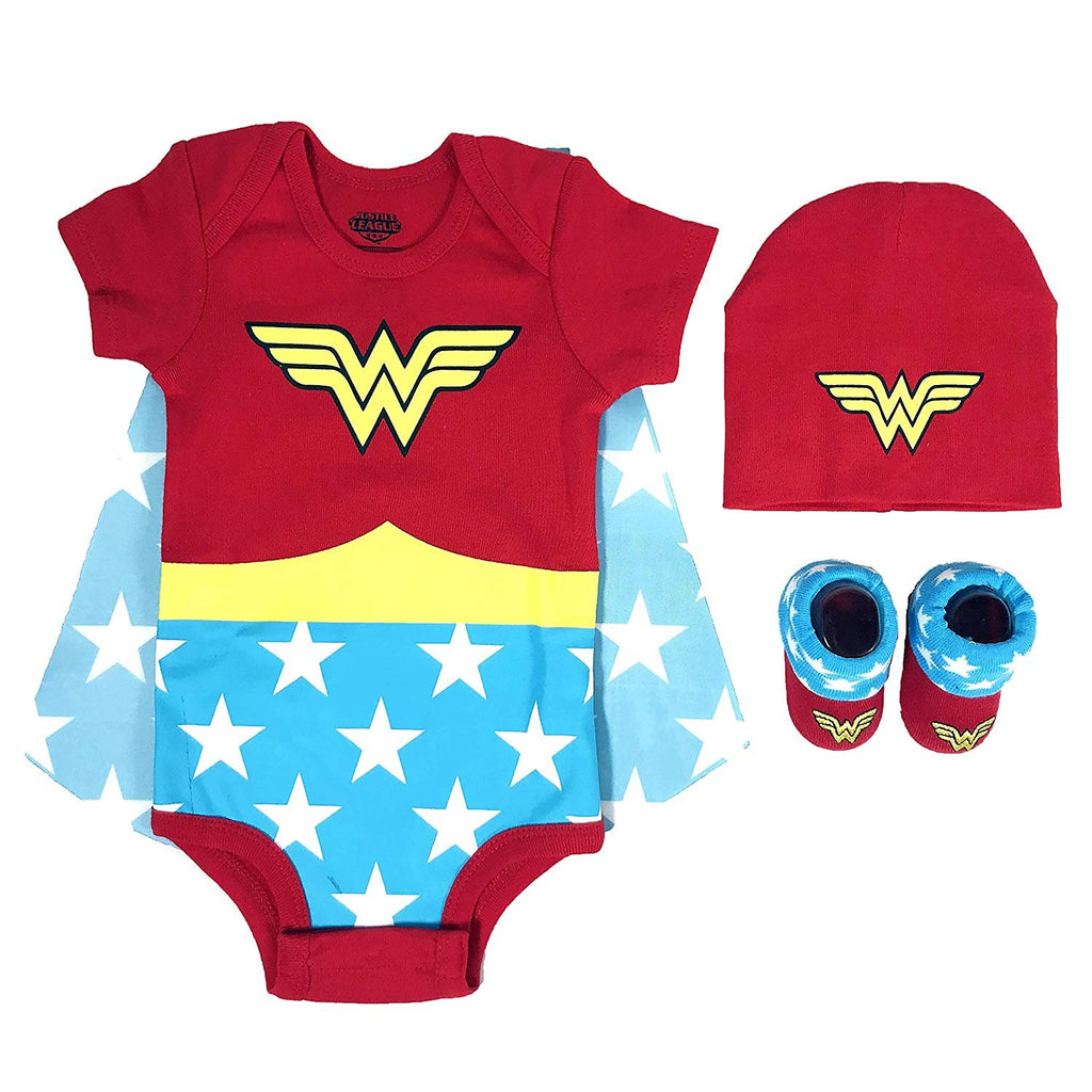 DC Comics Baby Girl's Superman, Wonder Woman, Flash, Batman 3-pc Set in Gift Box Baby Costume