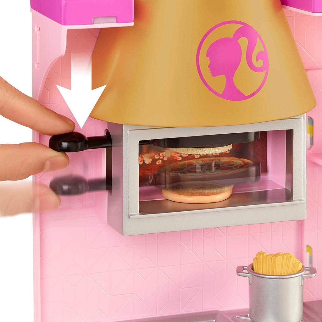 Barbie Cook ‘n Grill Restaurant Playset Doll, 30+ Pieces & 6 Play Areas Including Kitchen, Pizza Oven, Grill & Dining Booth, Gift for 3 to 7 Year Olds