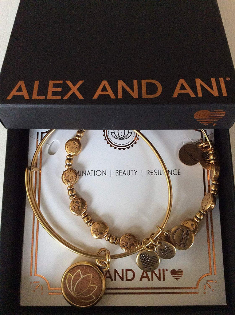 Alex and Ani Women's Lotus Wood Charm Two-Tone Bracelet Set of 2