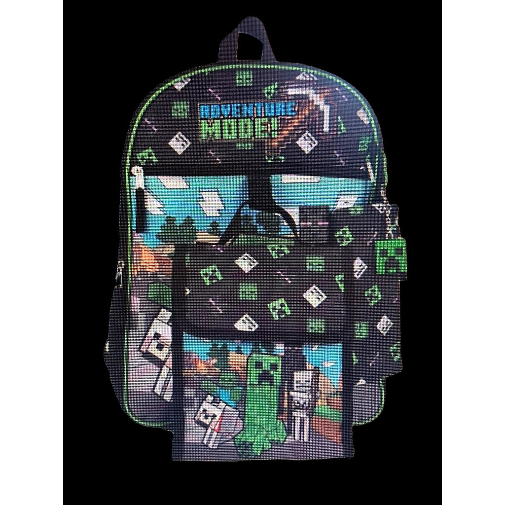 MINECRAFT 5 PC 16" BP SET LUNCH,PENCIL,KEYCHAIN,CLIP