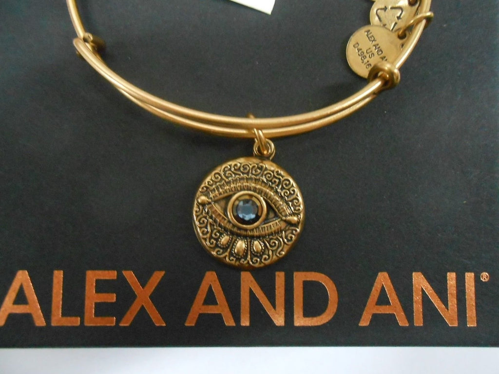 Alex and Ani Evil Eye Bangle Bracelet Rafaelian Gold Finish With Box and Card