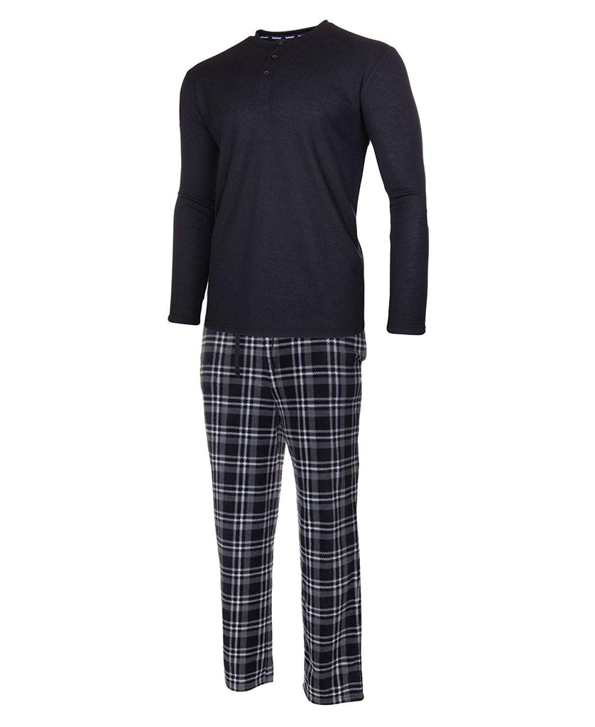 ISOTONER Mens Thermal Sleep Set - Pockets Super Soft Jersey Pajamas Knit Top Flannel Bottom