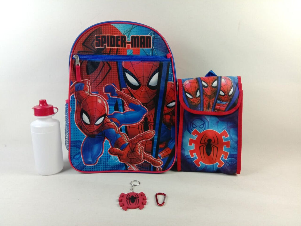 Spiderman Backpack, Lunch Bag, Water Bottle 5-Piece Combo Set