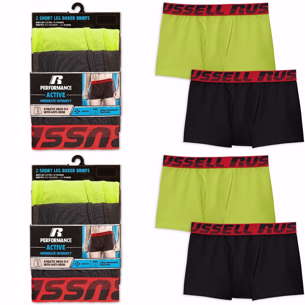 Russell Active Performance Men's Short Leg Boxer Briefs Sizes M-2XL 2pk or 4pk