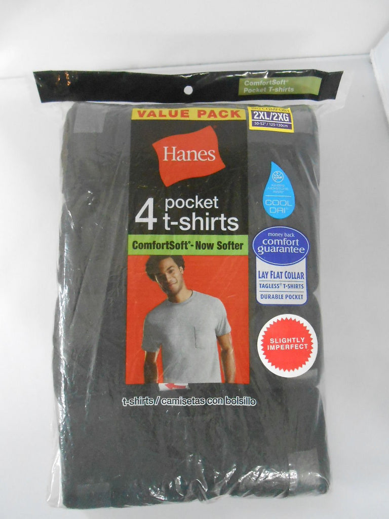 Hanes Men's Pocket T-shirts 4-pack Sizes M-3X Black, Gray, Red or Blue