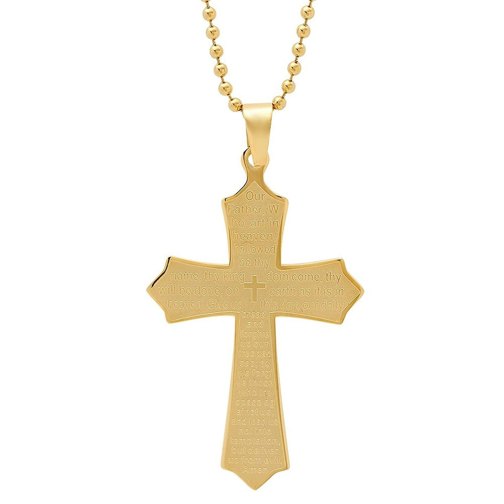 Men's Ladies Unisex Stainless Steel 'Our Father' Cross Pendant Religous Prayer