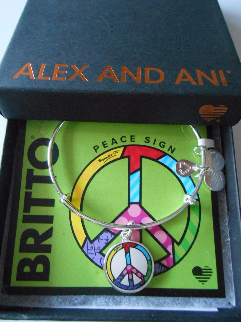 Alex and Ani Art Infusion Necklace Charm | Romero Britto (Silver-Peace Sign)