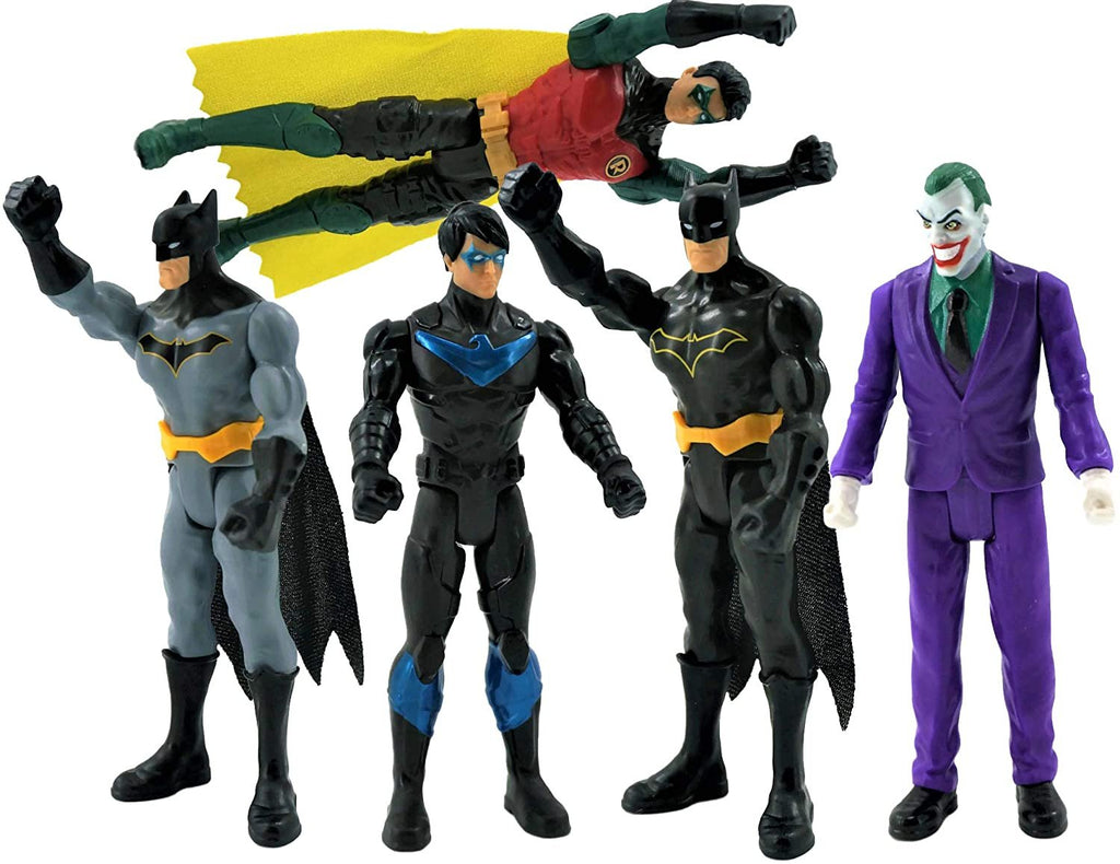 Batman Missions DC 6 Inch Action Figures | 5 Pack Includes The Joker, Grey Suit Batman, Black Suit Batman, Robin and Nightwing | 5 Point Articulation