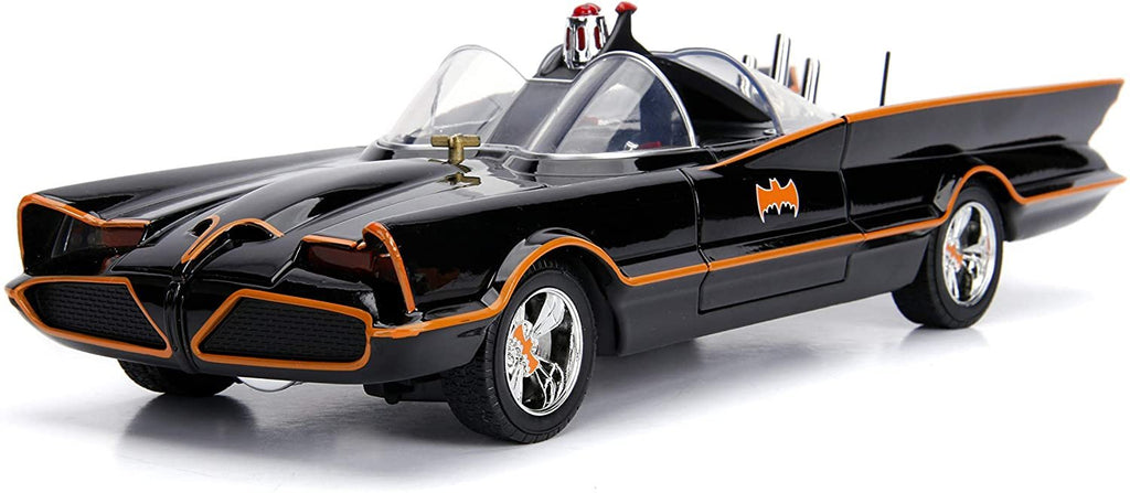 Jada 98625 DC Comics Classic TV Series Batmobile Die-cast Car, 1:18 Scale Vehicle & 3" Batman & Robin Collectible Figurine 100% Metal, Black