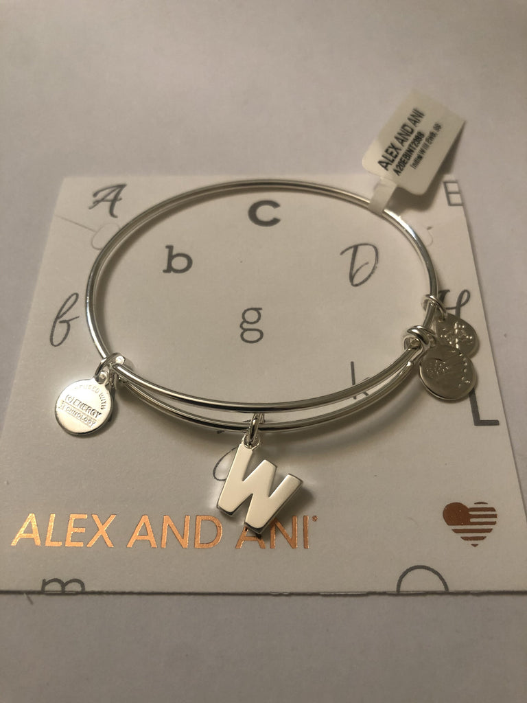 Alex and Ani Initial W III Bangle Bracelet Shiny Silver One Size