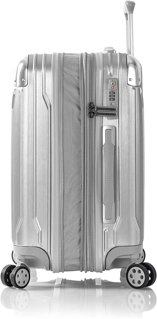 Heys Xtrak 21-Inch Lightweight, TSA Combination Lock, Expandable, Telescopic Handle System Carry-On Luggage with Spinner Wheels (Silver)