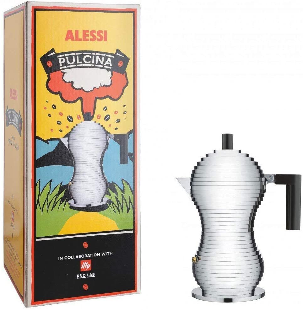 Alessi MDL02/3 B"Pulcina" Stove Top Espresso 3 Cup Coffee Maker in Aluminum Casting Handle And Knob in Pa, Black