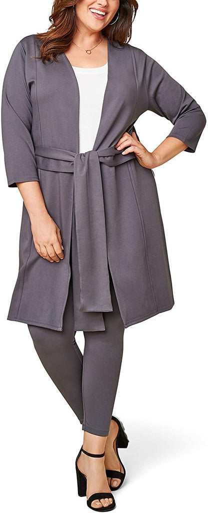 Seek No Further by Fruit of the Loom Women's Plus Size Ponte Open Front Long Cardigan