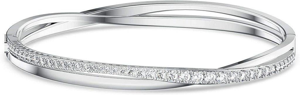 Swarovski Women's Twist Rows Bangle Bracelet, Rhodium Finish, White Sparkling Crystals Bracelet Collection