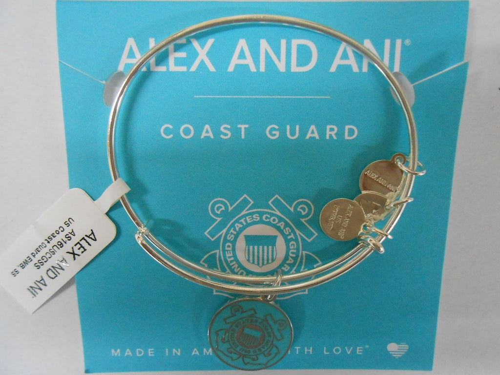 Alex and Ani Armed Forces US Coast Guard Expandable Wire Bangle Charm Bracelet