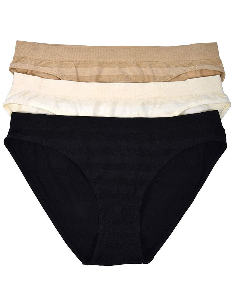 Elle Women's Seamless Bikinis Panties - 12-Pack Premium Quality Shadow Stripe Nylon/Spandex