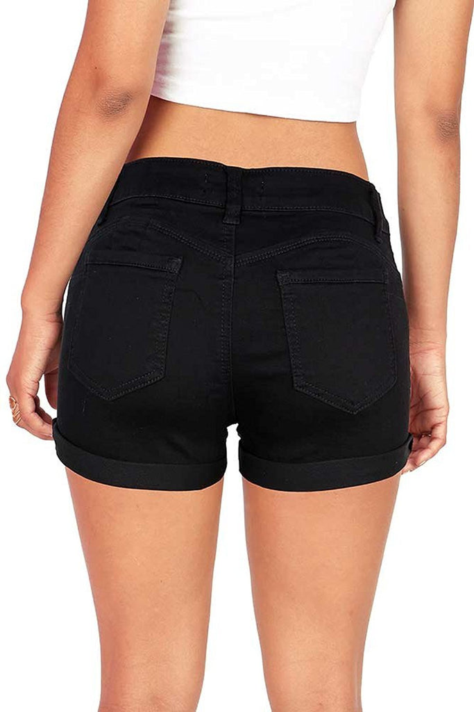 Wax Women's Juniors Mid-Rise Denim Shorts