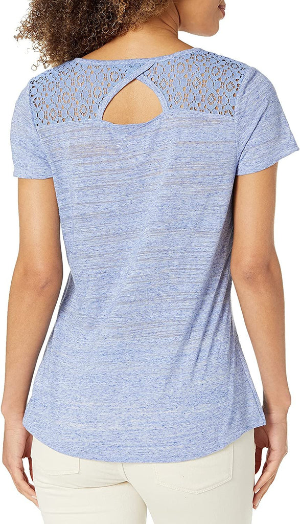 Hanes Women's Short Sleeve Peasant Lace Tee, New Blue Dream, Large