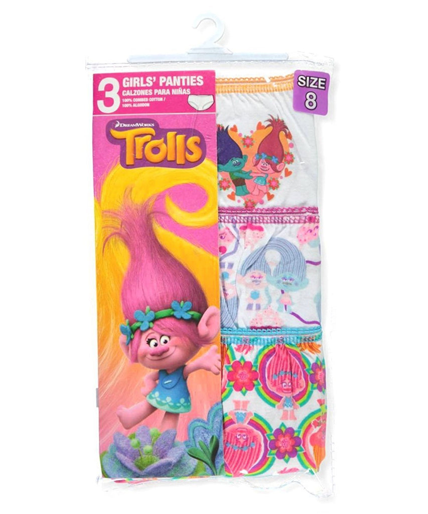 Dreamworks Trolls 3-Pack Girl Panties Underwear Poppy Branch Guy Diamond Satin & Chenille