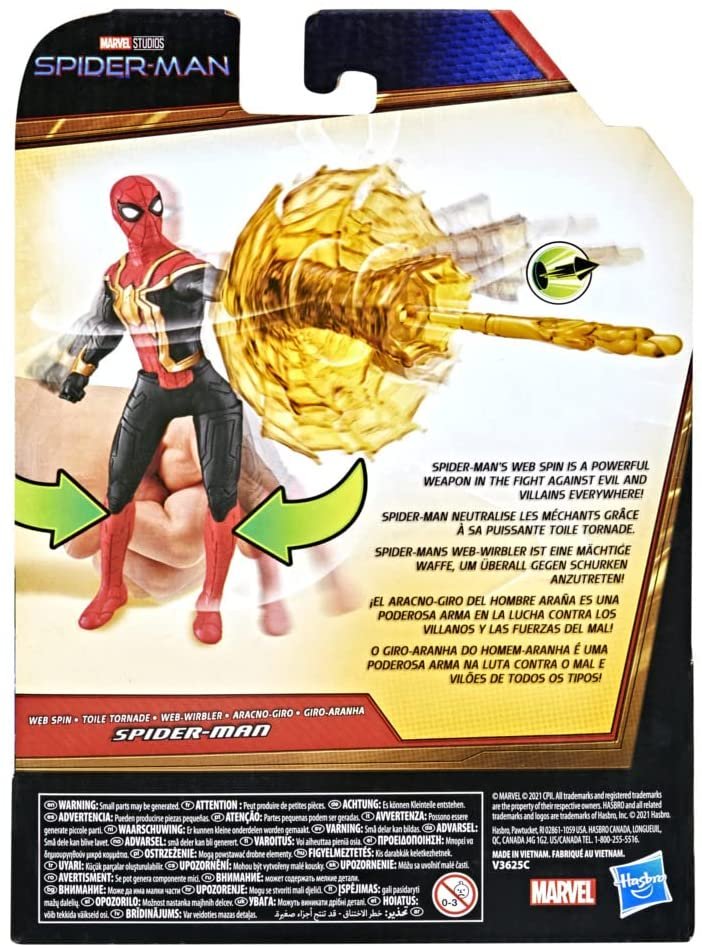 Spider-Man Marvel 6-Inch Deluxe Web Spin Movie-Inspired Action Figure Toy with Weapon Attack Squeeze Legs Feature, Ages 4 and Up