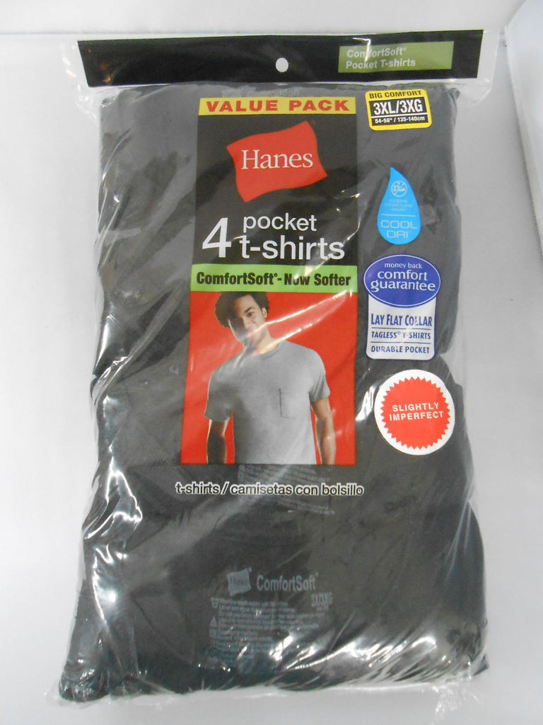 Hanes Men's Pocket T-shirts 4-pack Sizes M-3X Black, Gray, Red or Blue