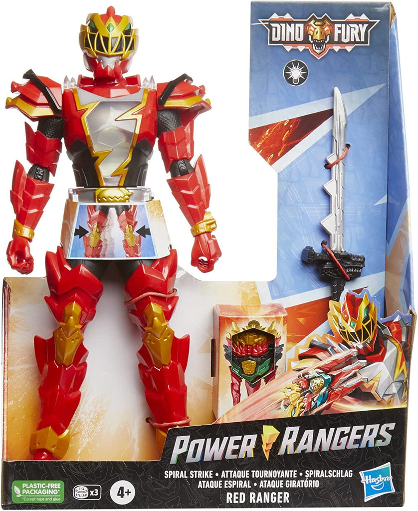 Power Rangers Dino Fury Spiral Strike Red Ranger, 12-inch Action Figures, Electronic Spinning and Light FX, Toys for 4 Year Old Boys and Girls and Up