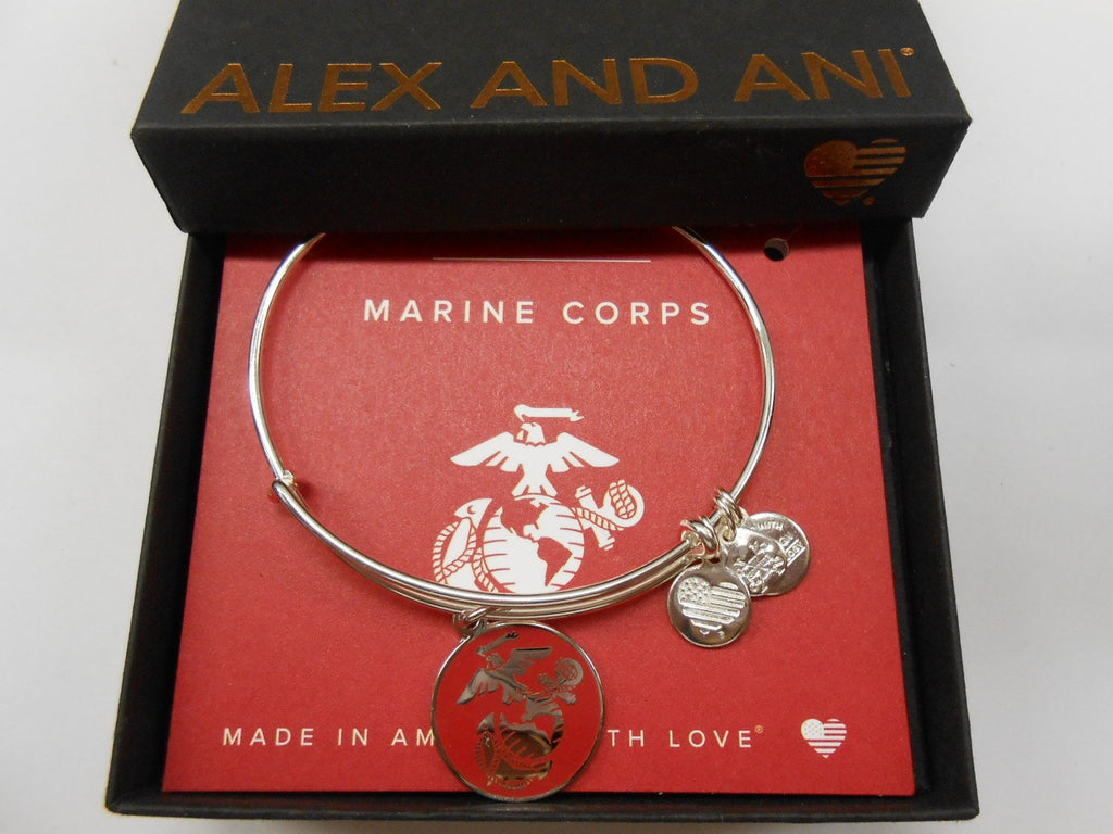 Alex and Ani Armed Forces US Marine Corps, Expandable Wire Bangle Charm Bracelet