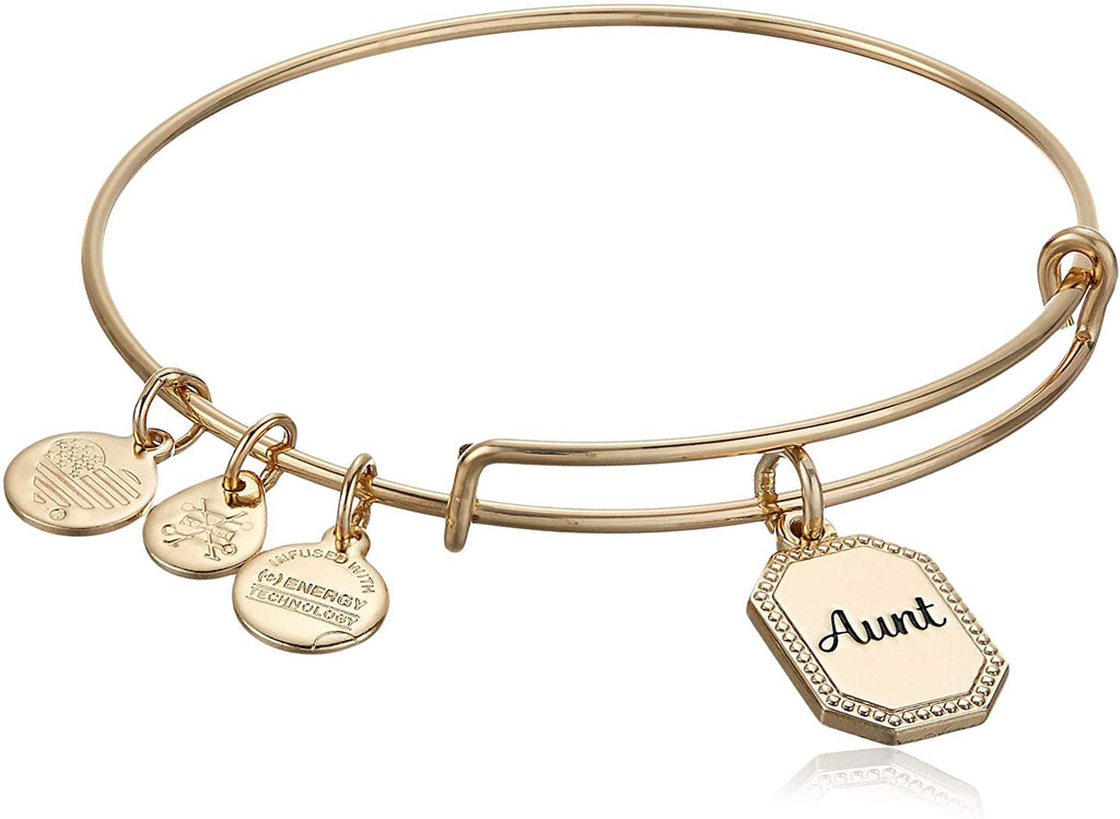 Alex and Ani Because I Love You Aunt IV EWB, SAG, Shiny Antique Gold, Expandable (A20BILY07SAG)