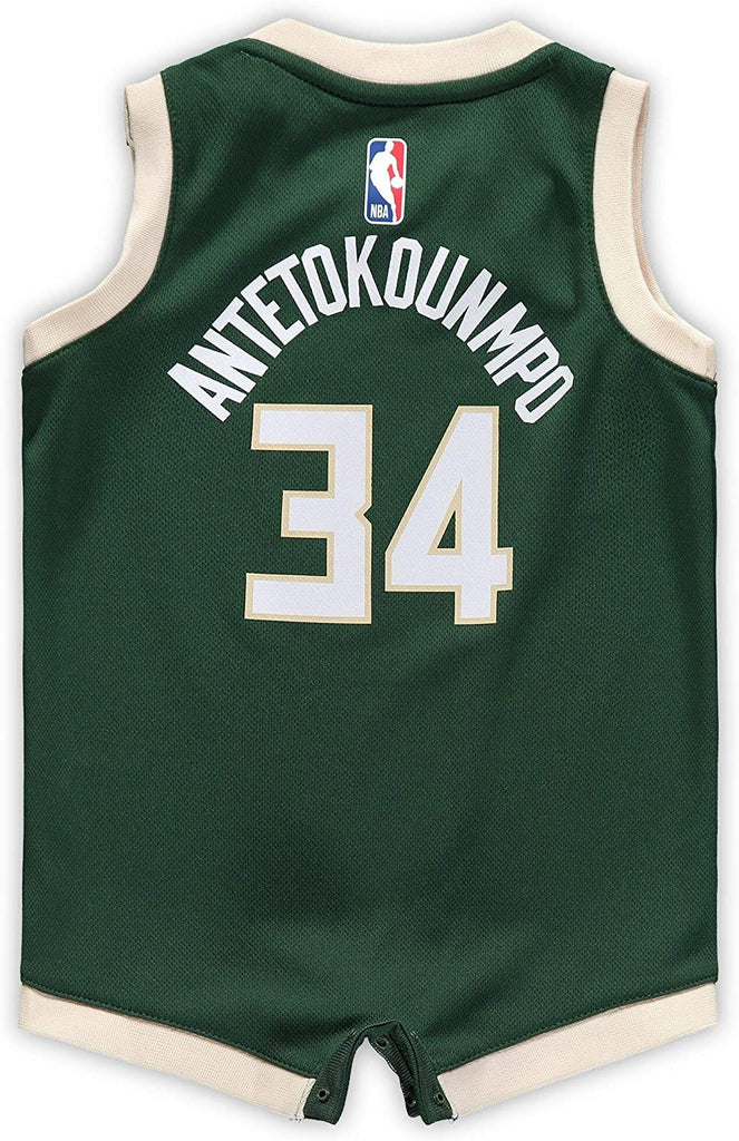 Outerstuff Giannis Antetokounmpo Milwaukee Bucks #34 Infants Green Icon Edition Romper Bodysuit Jersey