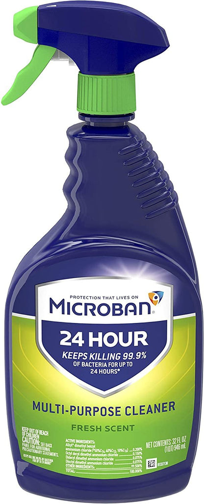 Microban 24 Hour Multi-Purpose Cleaner, Sanitizing and Disinfectant Spray, Fresh Scent, 32 Ounce (Pack of 2)