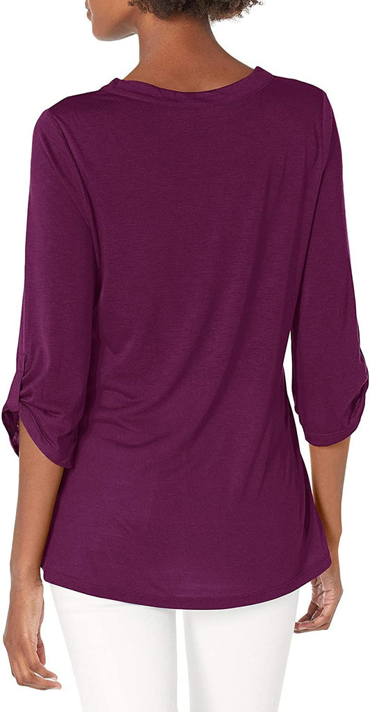 Hanes Women's Top Lightweight Shirt V-Neck Rolled Sleeve Top