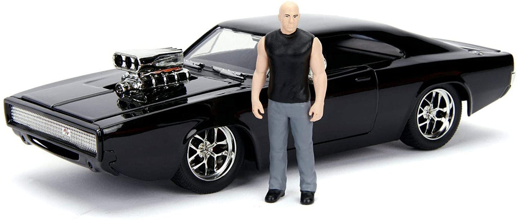 Jada Toys Fast & Furious Dom & Dodge Charger R/T, 1:24 Scale Build n' Collect Die-Cast Model Kit with 2.75" Die-Cast Figure, Black