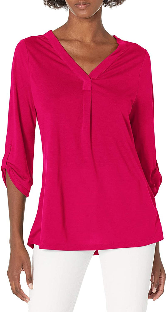 Hanes Women's Top Lightweight Shirt V-Neck Rolled Sleeve Top