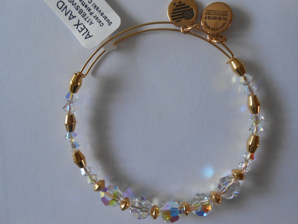 Alex and Ani Swarovski Crystal Beaded, Frost Bangle Bracelet- Shiny Gold