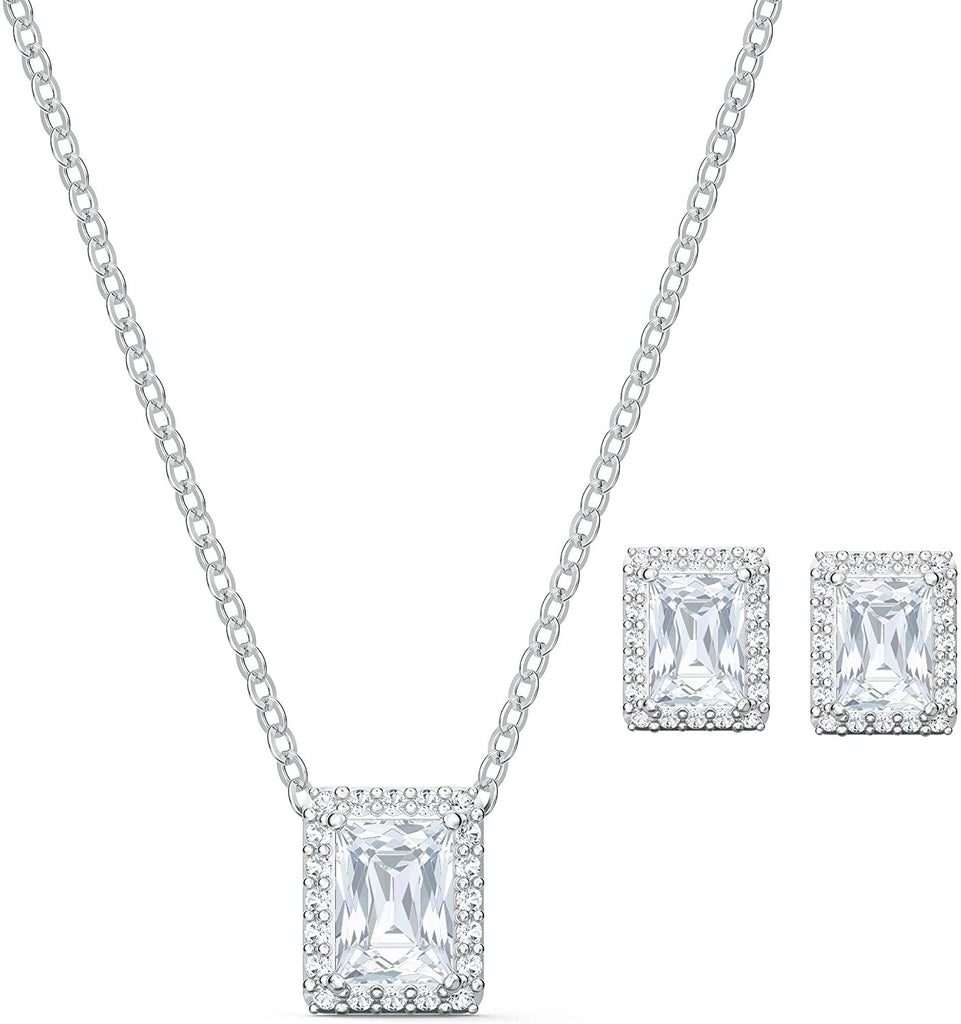 SWAROVSKI Angelic Pendant Necklace and Stud Pierced Earring Set with Clear Crystals on a Rhodium Plated Setting