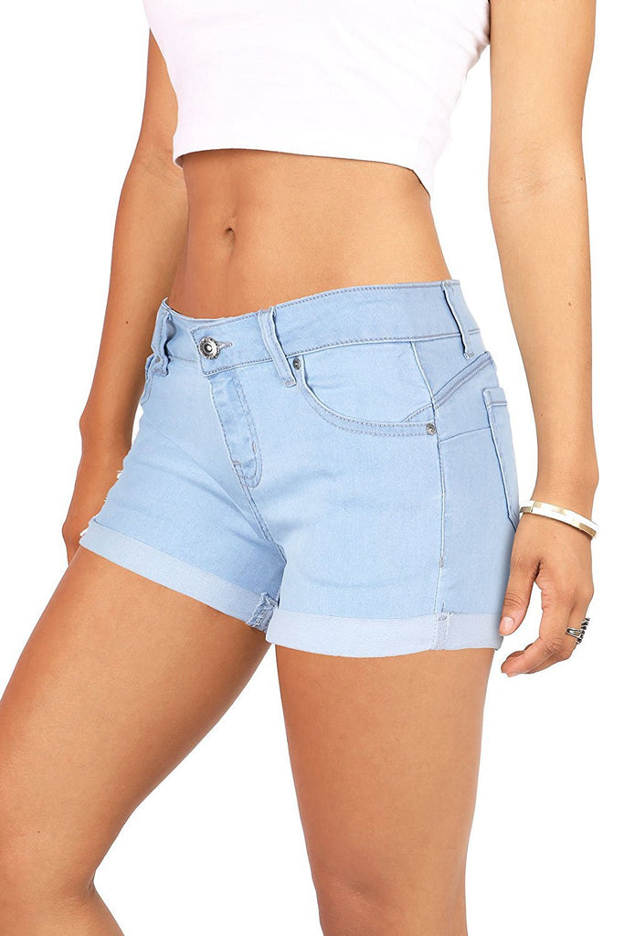 Wax Women's Juniors Mid-Rise Denim Shorts