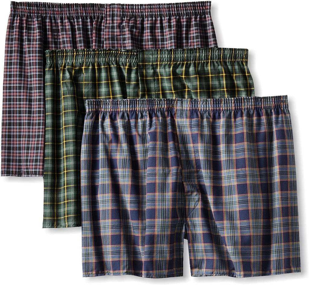 Fruit of the Loom Men's BigTartan Woven Boxer, Assorted, XX-Large(Pack of 3)