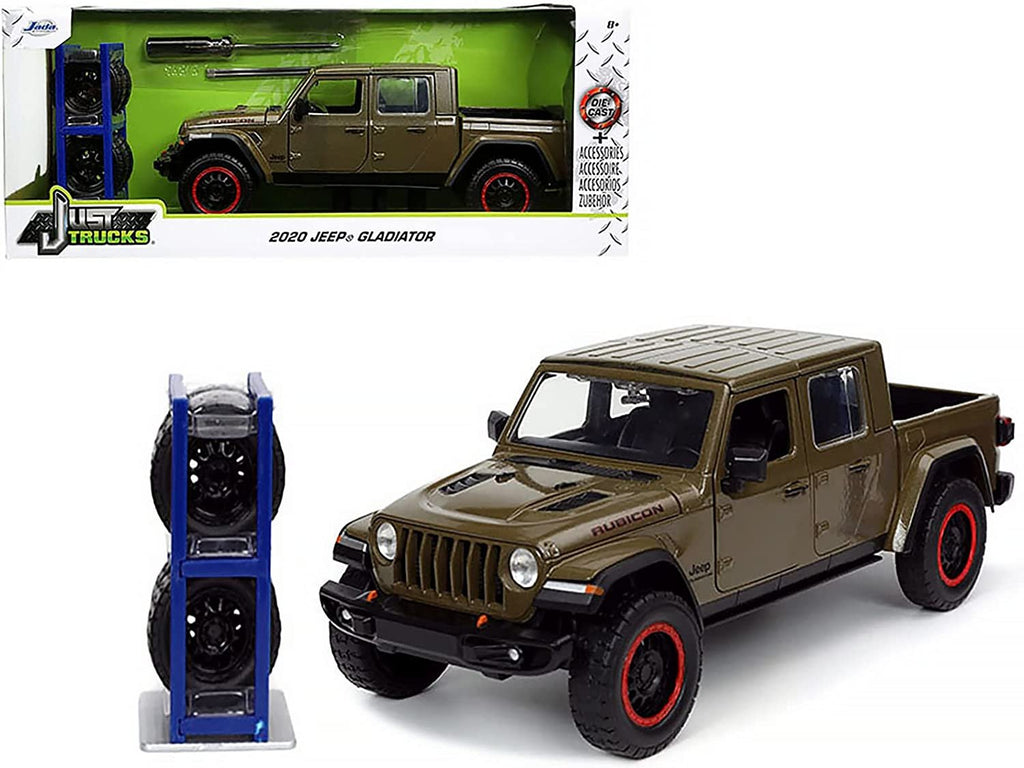 Just Trucks 1:24 2020 Jeep Gladiator Die-cast Car Brown with Tire Rack, Toys for Kids and Adults