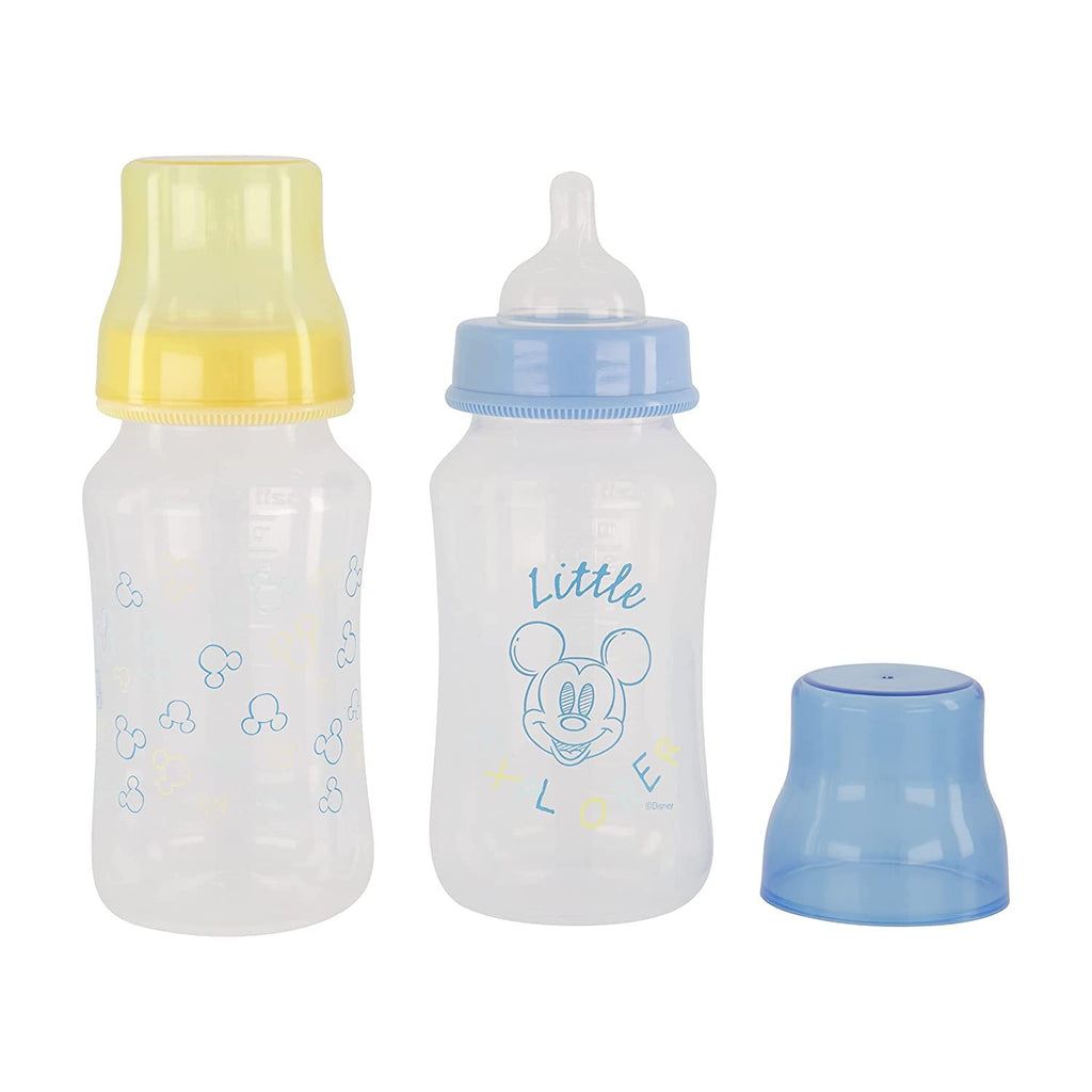 Disney Mickey Mouse Baby Bottles 11 oz for Boys or Girls | 2 Pack of Infant Hourglass Shaped Bottles with Cover for Newborns and All Babies | BPA-Free Plastic Baby Bottle for Baby Shower