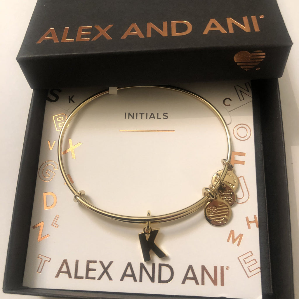 Alex and Ani Initial K III Bangle Bracelet Shiny Gold One Size (A20EBINT11SG)