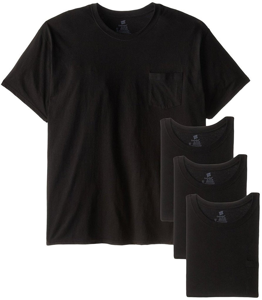 Hanes Mens 4-Pack Tagless Pocket T's Black Slightly Imperfect L