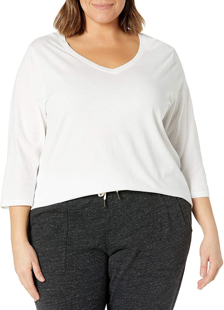 JUST MY SIZE Size Women's Plus Sizeflowy 3/4 Sleeve V-Neck Top